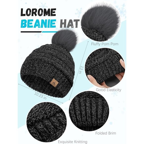 Women Black Gray Mix  Knit Beanie Hat, Gloves, Scarf & Ear Warmer Set - Winter - Picture 2 of 6